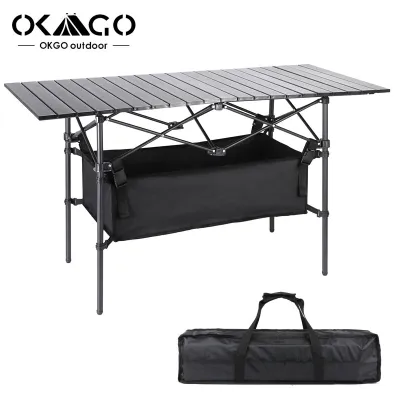 OKGO Outdoor Folding Table Adjustable Carbon Steel Sturdy Picnic Table Portable Adjustable Camping Table for Hiking