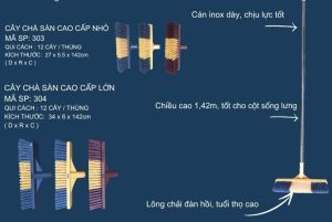 Chà sàn lông cứng cán inox cao cấp PHÚC HƯNG PHÁT SG size bàn chải nhỏ R27xD142cm lớn R34xD142cm