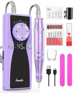Yomanta Electric Nail Drill Professional Kit: 45000 RPM USB Rechargeable Efile Nail Drill Nail File with 12 Bits for Polishing Gel/Acrylic Nails- Portable Mani Tool Set for Salon/Home-Black