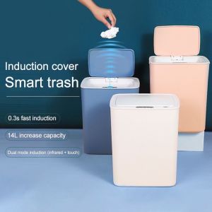 Trash Bins Intelligent Trash Can 14L Infrared Motion Sensor Household Kitchen Garbage Bin