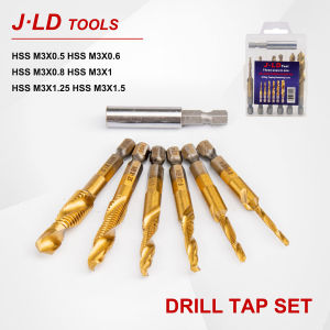 JLD Mata Bor Pembuat Ulir Drat Drill Tap Set Hex Twist Spiral Tapper Baut Bit Drilling Tapping Deburring