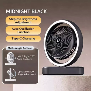 Portable Rechargeable Desk Fan 3 Speed Auto Oscillating Mini Fan with Night Light Type-C Cooling Fan