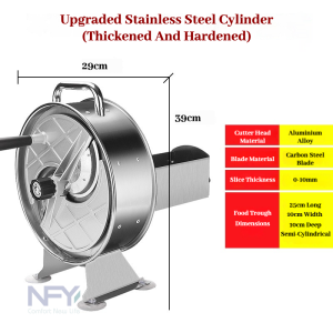 Stainless Steel Commercial Manual Hand Crank Slicer - Adjustable Thickness Mandoline for Potato Lemon Lotus Root Fruits & Vegetables with Quick Uniform Cutting Safety Shield Easy-Rinse Design