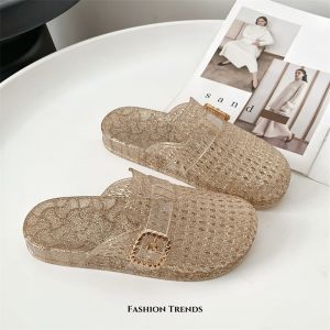 [Free Shipping] Baotou Crystal Slippers WomenS Transparent Jelly PVC Hollow-Out Clogs Non-Slip For Outdoor Wear