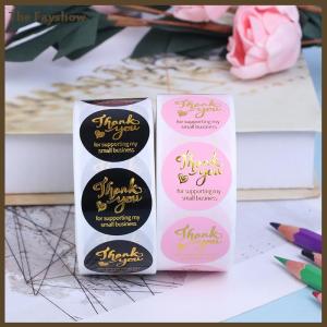 [The Fayshow] 500pcs Thank you sticker wedding decor seal hot stamping pink black round label