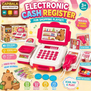 Capybara Mini Electric Cash Register Toy Kid Supermarket Pretend Play Game Toy with Sound&Light