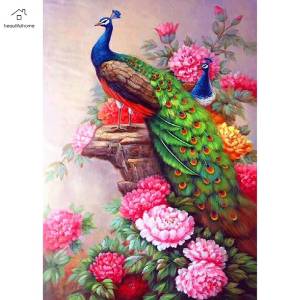 5D DIY Full Round Drill Diamond Painting Lordly Peafowl Cross Stitch Craft