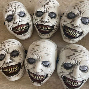 [Mariannes] Horror The Exorcist Smiling Face Demon Mask Cosplay Creepy Ghost Skull Plastic Masks Halloween Carnival Party Costume Prop