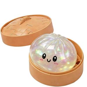 Aitemay 4PCS Glitter Dumplings Stress Relief Toy Cute Steamed Bun Squishy Toy with Steamer Box Fidget Toy Premium Soft Slow Resilience Stress Relief Sensory Squeeze Toy