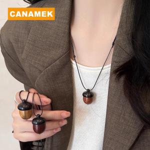 【CANAMEK】 Creative Openable Acorn Pendant Long Necklaces Choker For Women Men Niche Sweater Chain Jewelry Gift