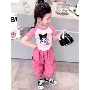 Setelan Anak Model Baju Kaos dan Celana Cargo Motif Kuromi Usia 1-5 Tahun - Fashion Anak Viral