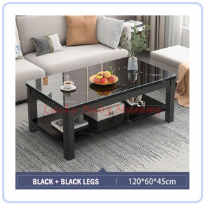 【DAILY ESSENTIAL】 H236 Glass Coffee Table with Lower Shelf | 100cm or 120cm