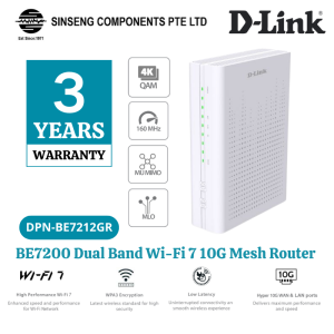 D-Link WiFi7 10G Dual Band Mesh Router DPN-BE7212GR Dual Band Wi-Fi 7 10G Mesh Router - BE7200 802.11BE OFDMA and MU-MIMO 10Gbps WAN & LAN WPA3 Encryption
