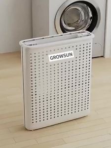 Large Foldable Laundry Basket with Wheels Durable Plastic Frame & Ventilation Holes White & Cream Classic Design with handle