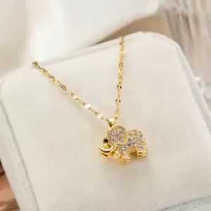 Cute Elephant Cubic Zirconia Pendant Necklaces For Women and Men Golden Copper Metal Necklace Versatile Daily Party Jewelry