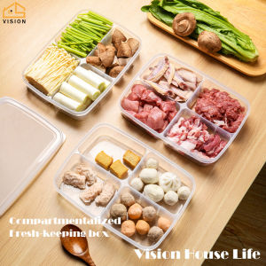Vision Food Compartment Fresh-keeping Box Refrigerator Fruit Vegetable Storage Box Plastic Meat Sub Packing Fresh-keeping Box Plastic Partitioned Storage Containers for Onion Ginger and Garlic Insect Proof and Dust Proof