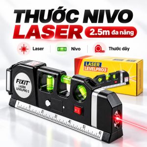 Thước Nivo Laser Đa Năng 2.5m – Cân Bằng Ngang Dọc Đo Góc
