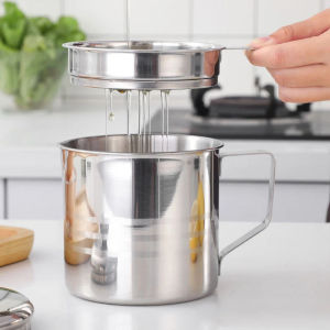 Filter Stainless Steel Oil Pot Strainer 1.3L Kitchen Cooking Oil Filter Cup Oil Storage Can Lid Mesh Can Filter Dust Lid