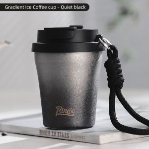 BINCOO Thermal Mug Ceramic Inner Coffee Cup Portable Stainless Steel Straw Mug 280ML