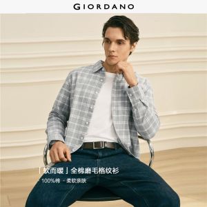 Giordano Men Brushed cotton single pocket plaid shirt Free Shipping 01046862