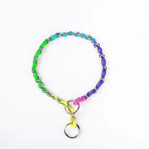 Mojioo สายจูงสุนัขสแตนเลสป้องกันสนิมทนทานสายจูงสุนัขปลอกคอสุนัขสัตว์เลี้ยงสุนัขสแตนเลสพร้อมการตกแต่งผ้าที่มีสีสันโซ่ล่ามหมาโซ่ล่ามหมา