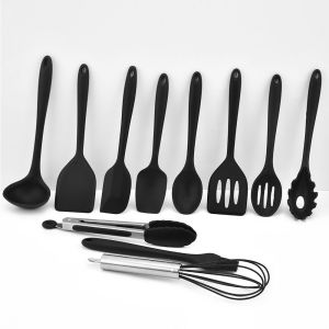 10 Pcs Silicone Kitchenware Non-Stick Cookware Kitchen Utensils Spatula Shovel Egg Beaters Handle Cooking Set
