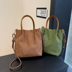 Fashion Large Capacity Shoulder Bag Stripe Lattice Nylon Womens Bag Tote Bags Daily Outfits H260729