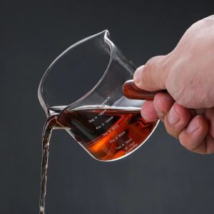 Espresso Cup GlassWooden Handle Measuring Cup Borosilicate Glass Coffee Milk Tea Mug Double Mouth Bottle