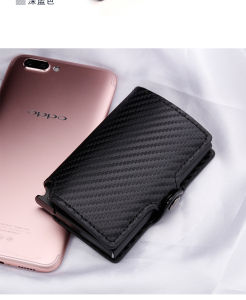 Hot Sell Carbon Fiber Mini Pop Up Rfid Wallet for Men Slim Leather Business ID Credit Card Pocket Holder Wallet