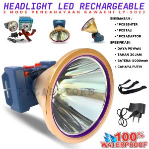 Senter Kepala 90 watt LED KAWACHI LY-902J Headlamp Super Terang Cahaya Putih Outdoor Headlight Tahan 20Jam