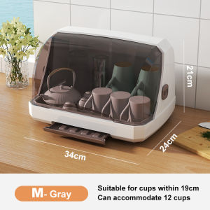 Hisoa Drain Cup Shelf Storage Rack Dish Rack With Cover Cup Storage With Cover Dish Organizer Dust-proof insect-proof With Drain Tray