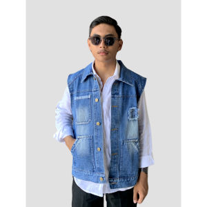 BRIGO Jaket Rompi Jeans  Pocket Scraft || Jaket Jeans Rompi Anak Motor Masa Kini Untuk Pria dan Wanita Size M-XL
