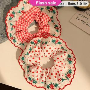 SHENHAO2🎀 Đẹp Thêu Lớn Scrunchies Đàn Hồi Tóc Ban Nhạc Tóc Quan Hệ Phụ Nữ Ngọt Ngào Phụ Kiện Tóc Đuôi Ngựa Chủ Đầu Dây