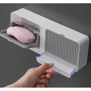 Onhand! Vertical Soap Box Double Box Flip Lid Drain Soap Dish