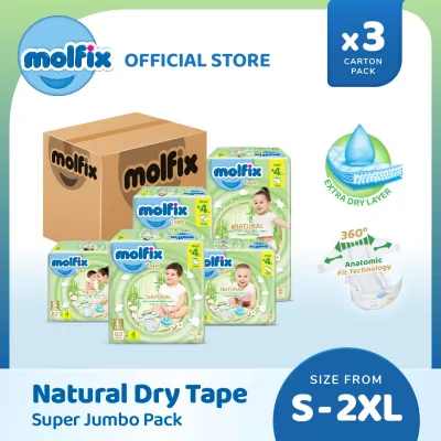 Molfix Natural Tape Super Jumbo X3 Pack (S86/M78/L66/XL54/XXL44) (Carton)