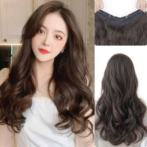 60CM Fashion Wig Long Curly V Part 4 Clips Invisible Hair Extension Synthetic Hairpieces Curly Wigs for Women