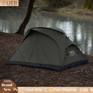 Premium Double Layer Waterproof Tent with Mosquito Net for Hiking and Camping in Gray and Green