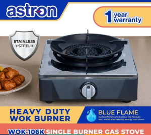 Astron WOK106K Single Burner Gas Stove | Heavy-duty burner | Easy to clean | Stainless steel