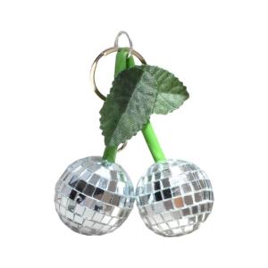 Sparkling Disco Cherry Mirror Pendant Keychain Bag Charm Glossy Retro Accessory For Keys Purse Decoration