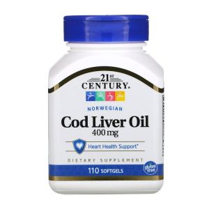 21st Century Norwegian CodLiver Oil 400mg 110 Softgels Heart Health Support CodLiver Oil Supplement Liver Oil Vitamins
