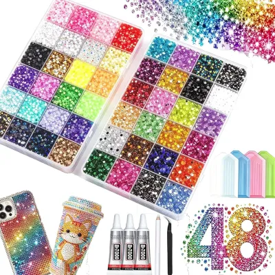 Bedazzled Kits 48 Colors 48000PCS Jelly Rhinestones for Bedazzling 3mm Flatback Gems for Bedazzling Bedazzler with Tools & 3 B-7000 Glues All-in-One Bedazzle Kit for DIY Crafts & Party Decorations