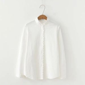 Women White Shirts Cotton Stand Collar Blouses Long Sleeve Casual Lady Tops Loose Female Clothes2026