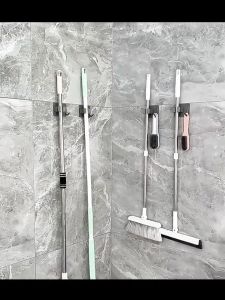 ที่แขวนไม้กวาดและไม้ถูพื้นแบบไม่ต้องเจาะผนัง พร้อมกาวยึดเกาะแรง