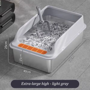Stainless Steel Cat Litter Box Open Type Cat Litter Box High Fence Oversized Splash-Proof Deepened Semi-Enclosed Kotak Sampah Kuci