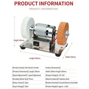 SATAS Electric Table Grinder Machine Dual Coarse/Fine Grit Wheels Mini Polishing Machine Knife Sharpener