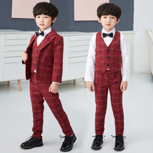 3PCS ชุดสูทเบลเซอร์สำหรับเด็กผู้ชายเสื้อชุดอย่างเป็นทางการชุดเด็กผู้หญิงลายดอกไม้สำหรับงานแต่งงาน