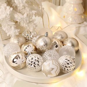 XYAX 16pcs Shatterproof Christmas Balls Champagne Gold White Painted Christmas Tree Pendants Childrens Toys Reusable Christmas Decorations Home