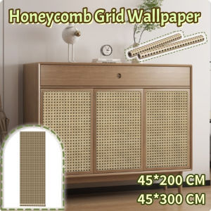 Wallpaper Sticker Self Adhesive Bamboo Weave Honeycomb Grid Retro Cabinet Shelf Decor Home DIY