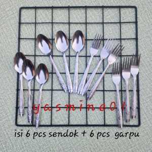 1 set GARPU 6 pcs + SENDOK MAKAN 6 pcs STAINLESS TEBAL HOTEL RESTAUTANT MOTIF BUNGA