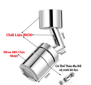 Đầu Nối Vòi Nước Thông Minh Tăng Áp Xoay 720 Độ Lắp Vòi Rửa Chén Bát Lavabo